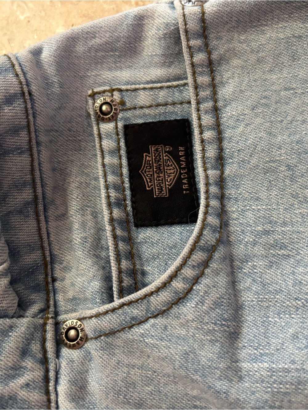 Harley-Davidson Denim Women's Shorts 8 with American Shield Patch - Picture 7 of 8